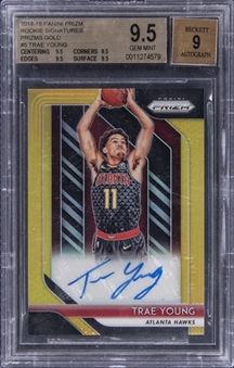 2018-19 Panini Prizm Rookie Signatures Gold Prizm #5 Trae Young Signed Rookie Card (#07/10) - BGS GEM MINT 9.5/BGS 9 - True Gem